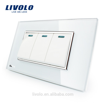 Manufacturer Livolo Luxury White Crystal Glass Panel 3 Gang 2 Way Push Button Home Wall Switch VL-C3K3S-81